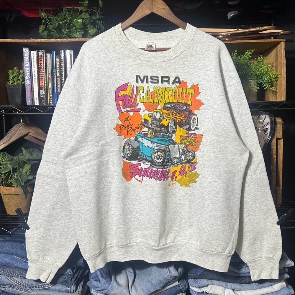 Vintage 90s Hot Rod Car Show Crewneck Grey Mens XL Biker Style Sweatshirt MSRA
